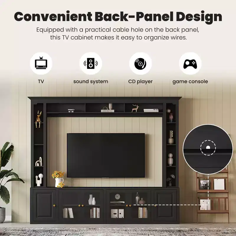GDFStudio Esther Modern Entertainment Center Wall Unit with Bookshelves and Adjustable Shelves