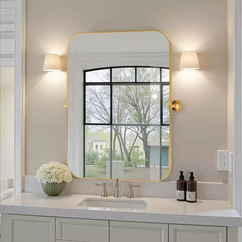 Premium 80cm Gold Iron Rectangular Mirror with Rounded Corners, Hardware, 4cm Depth (Double-Sided)