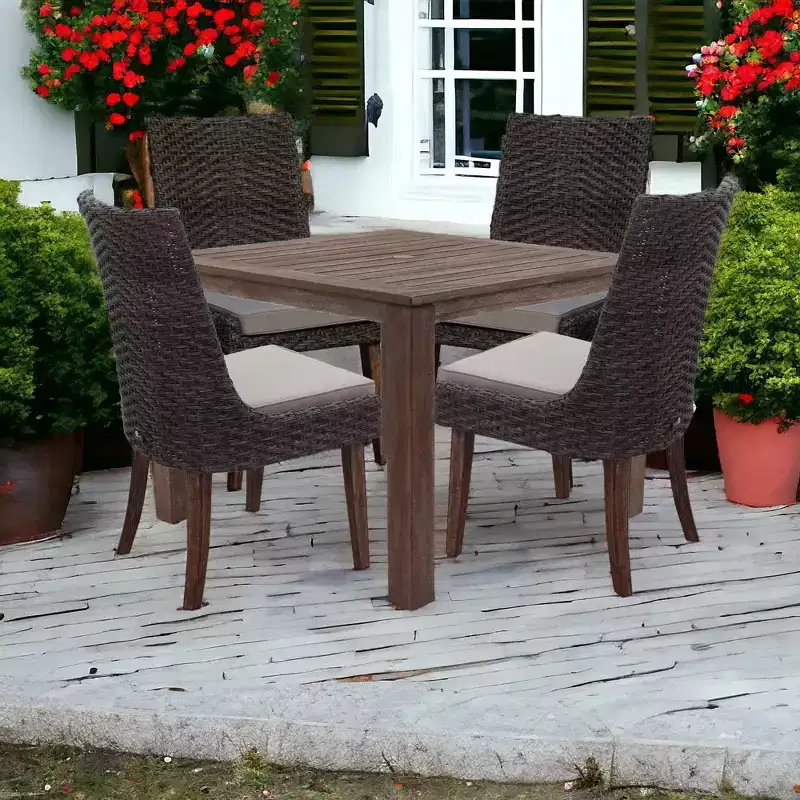 Courtyard Casual Bermuda FSC Teak 5 pc 39 Square FSC Teak Dining Set Includes one 39 Square Dining Table and four Dining Chairs