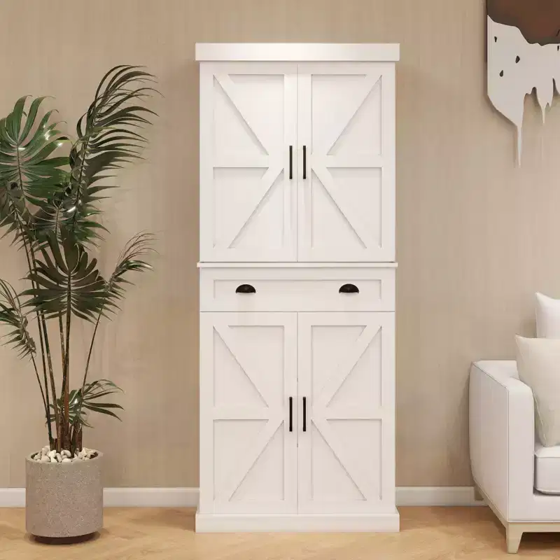 Alanis Modern Pantry Storage Cabinet with Drawer and Adjustable Shelves