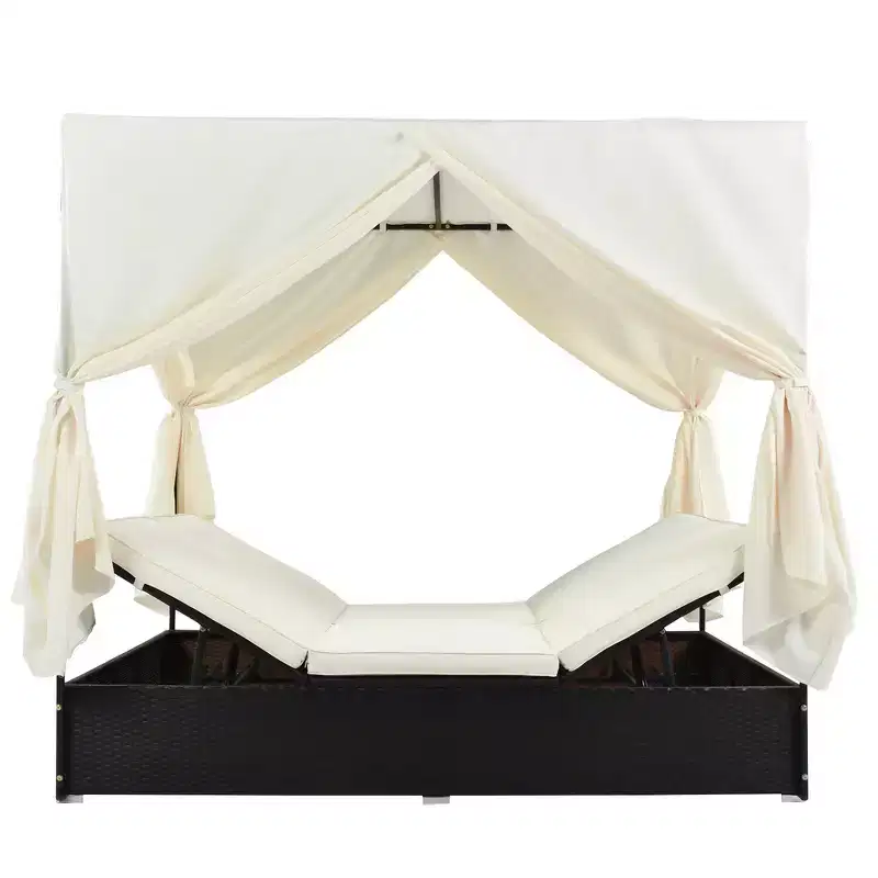 Whisen Patio Wicker Sunbed Daybed with Cushions & Adjustable Seats