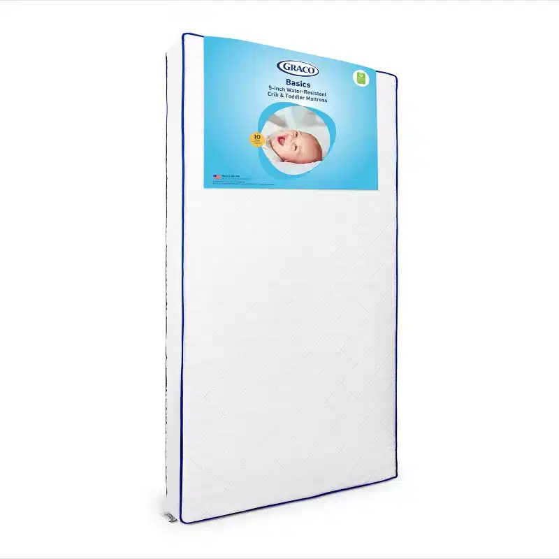 Graco Basics 5" Water-Resistant Crib and Toddler Bed Mattress: Firm Fiber, Quilt, 7.5 lbs