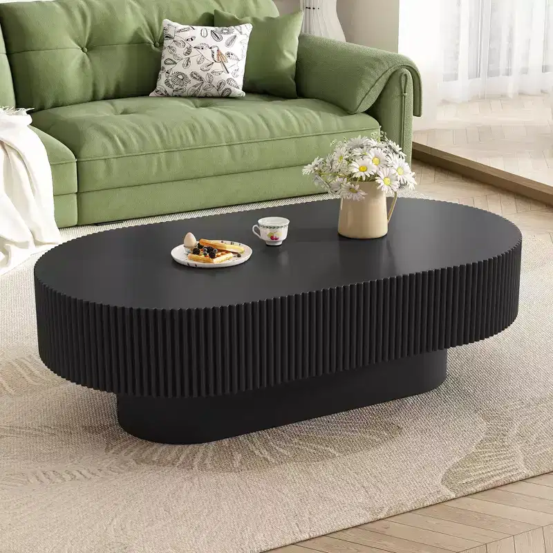Oval Coffee Table with Fluted Base for Living Room