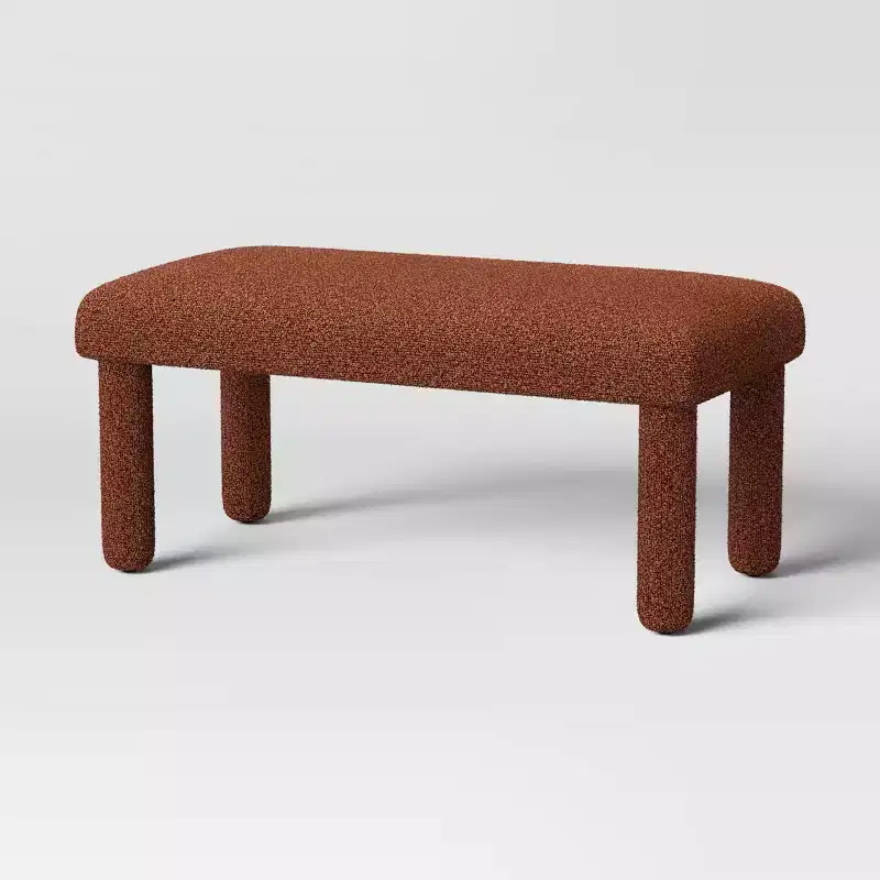 Upholstered Bench in Rust Boucle, Rectangle Plywood Frame Accent Bench for Bedroom or Entryway