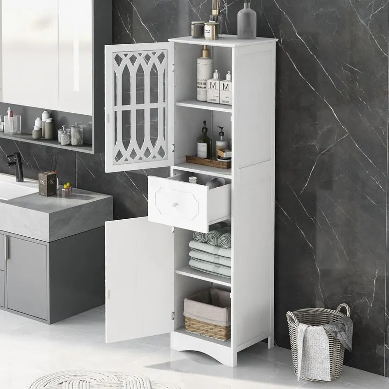 Freestanding Bathroom Storage Cabinet with Drawer, 2 Doors and Adjustable Shelf