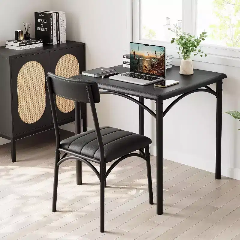 Modern Rustic Square Dining Set, 29.2' L x W 30.1' H Table, 33.7' 18.4' 17' Chairs, 2 Person, Metal & MDF, Easy Assembly, Space-Saving