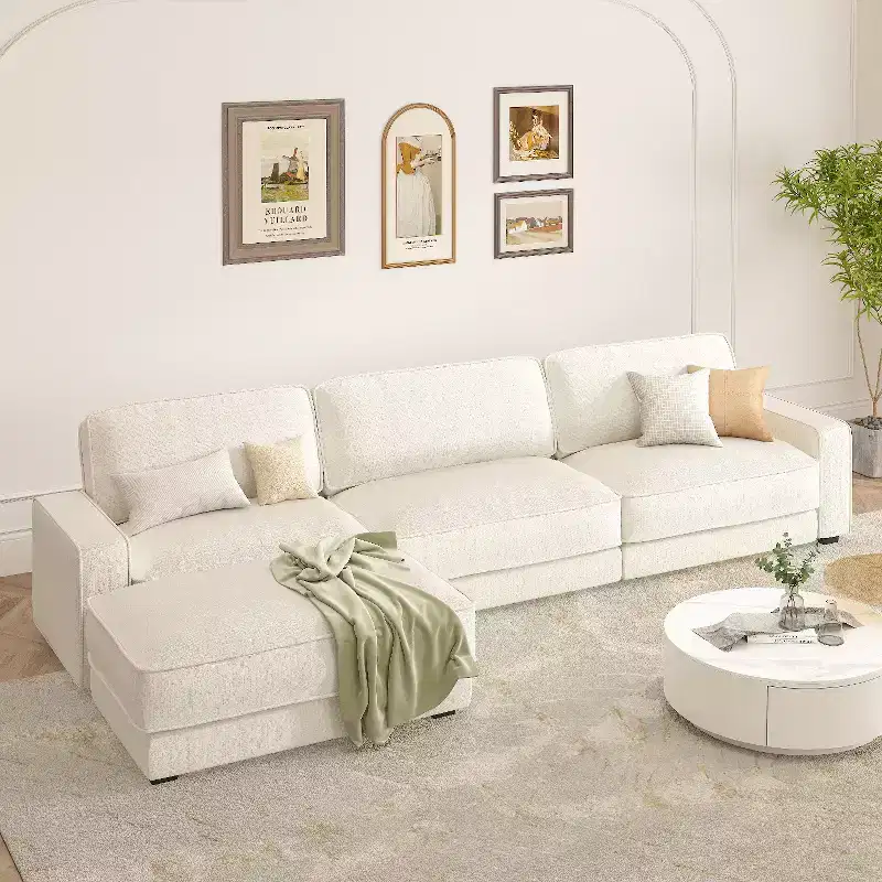 Dyonery 119 L Shaped Couch Modular Sectional Sleeper Sofa, CHENILLE Fabric with Deep Seat, Tool-Free Assembly