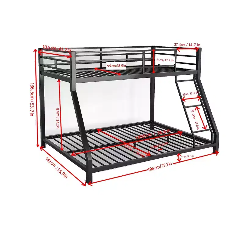 Metal Twin Bunk Bed for Kids and Adults, With Safety Guardrail and Ladder, Black