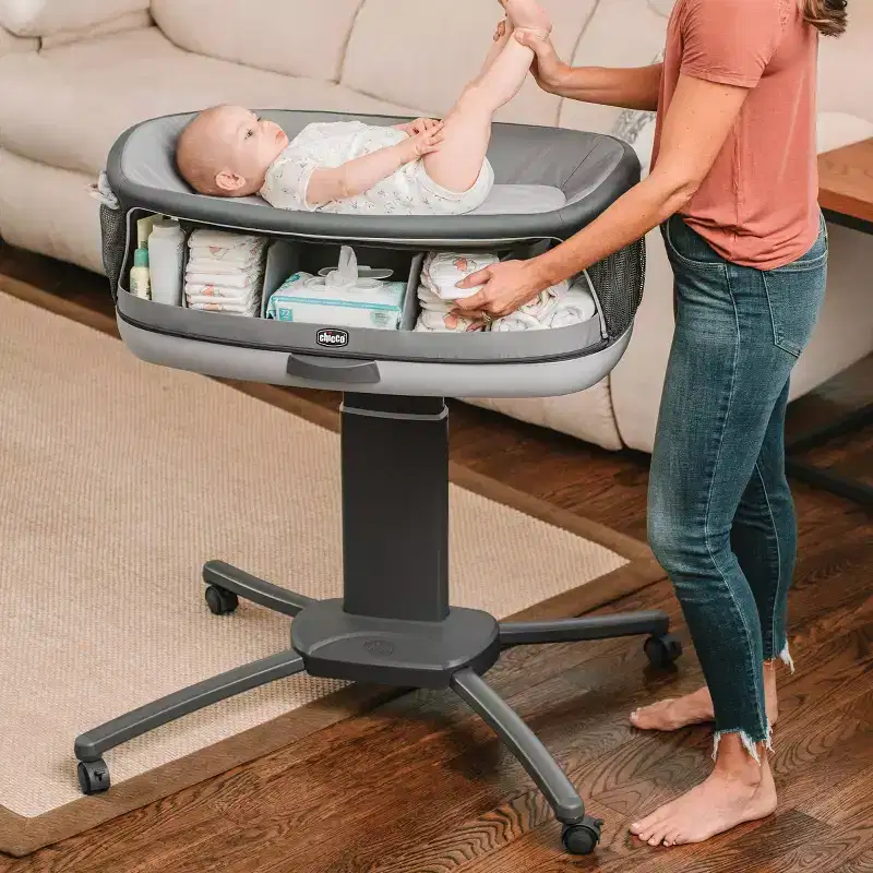 Bassinet Changer & Organizer Gray Rounded Corners Modern Style 30 lb Capacity