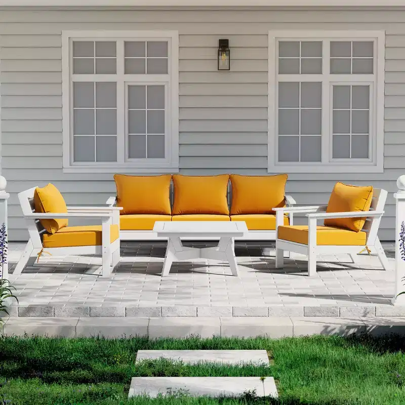 WestinTrends Avalon Outdoor 6-Piece Modular Sectional Patio Furniture Sofa Set, White/Yellow