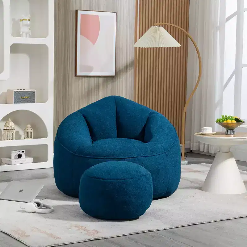High-Density Foam Bean Bag Sofa Chair with Footrest - Microfiber, Adult Size