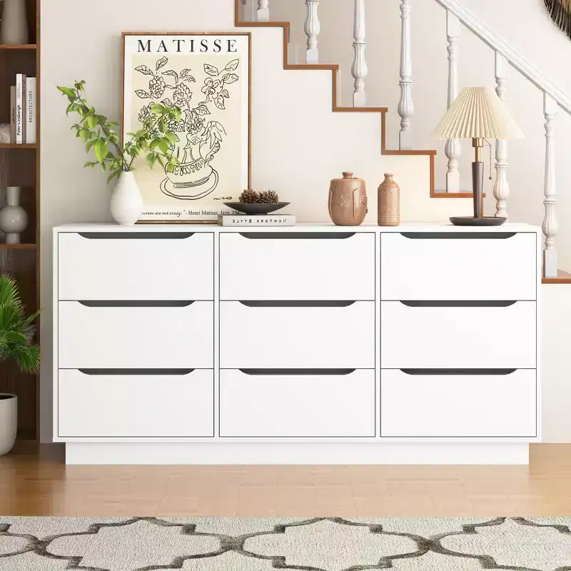 White 9-Drawer Tall Storage Cabinet, Floor-Standing