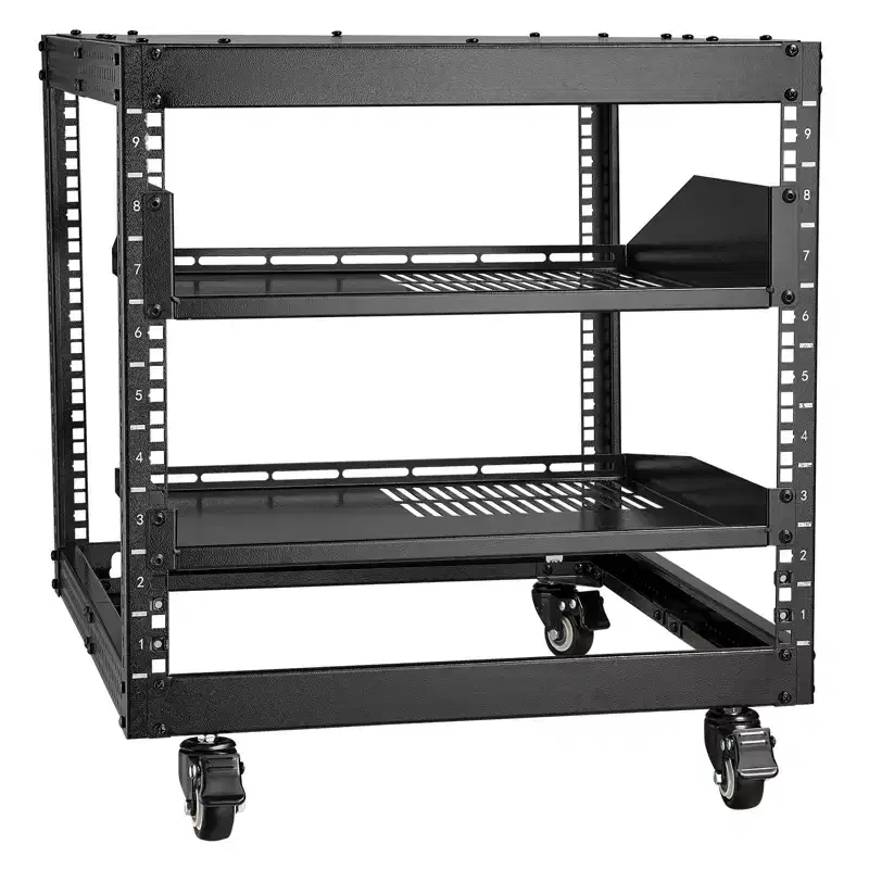 VEVOR 9U Open Frame Server Rack, 23''-40'' Adjustable Depth, Free Standing or Wall Mount Network Server Rack with 360 Casters