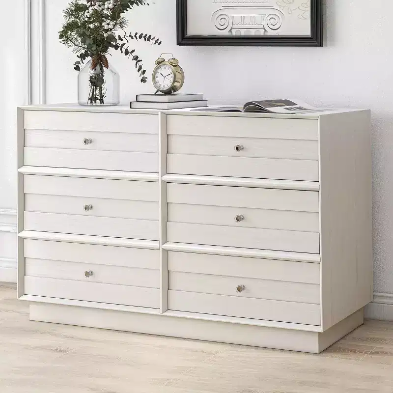 Modern 6-Drawer Dresser with Crystal Knobs and Painted Strip, for Bedroom, Living Room, Hallway, Closet