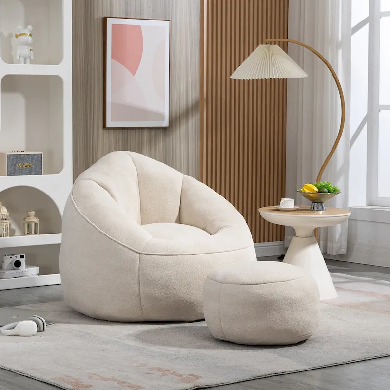Beige Modern 40 Microfiber Accent Chair with Ottoman