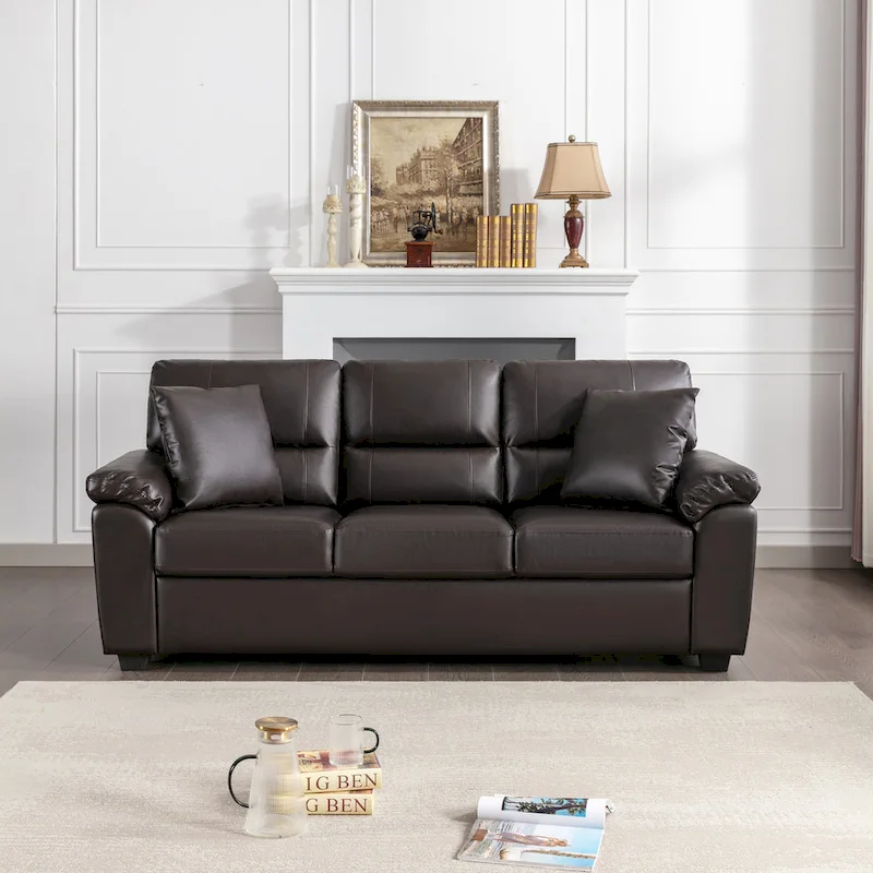 Upholstered Living Room Set, 4 Pieces - Faux Leather Chair, Loveseat, sofa with Ottoman