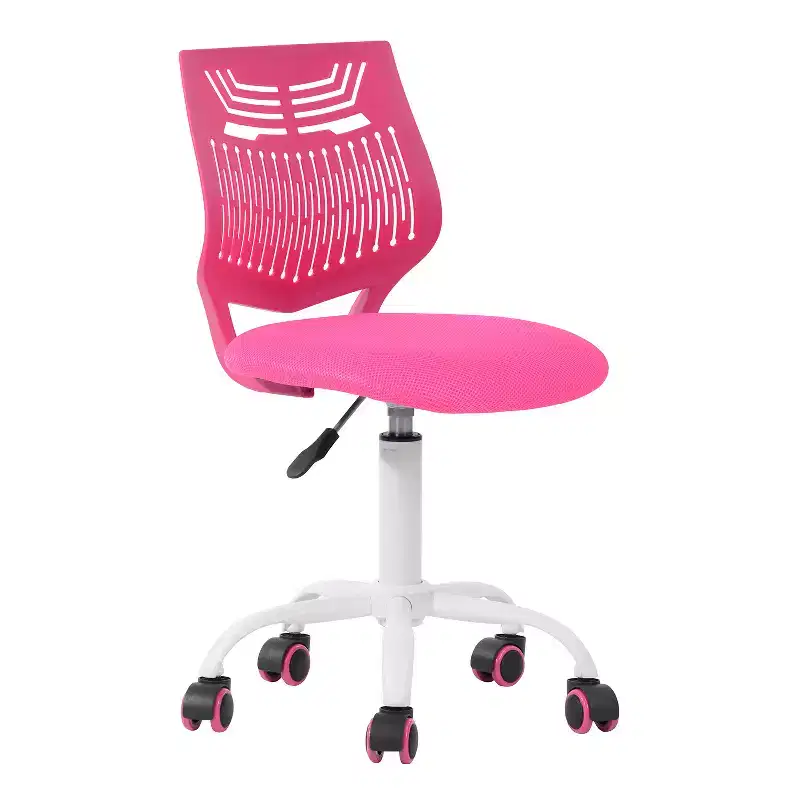 Adjustable Height Swivel Rolling Office Chair with Breathable Geometric Back, Fuchsia & White
