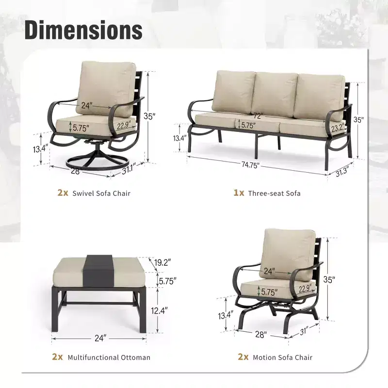 Captiva Designs 7pc Metal Patio Furniture Conversation Set with Rocking Chairs for Garden Porch Backyard