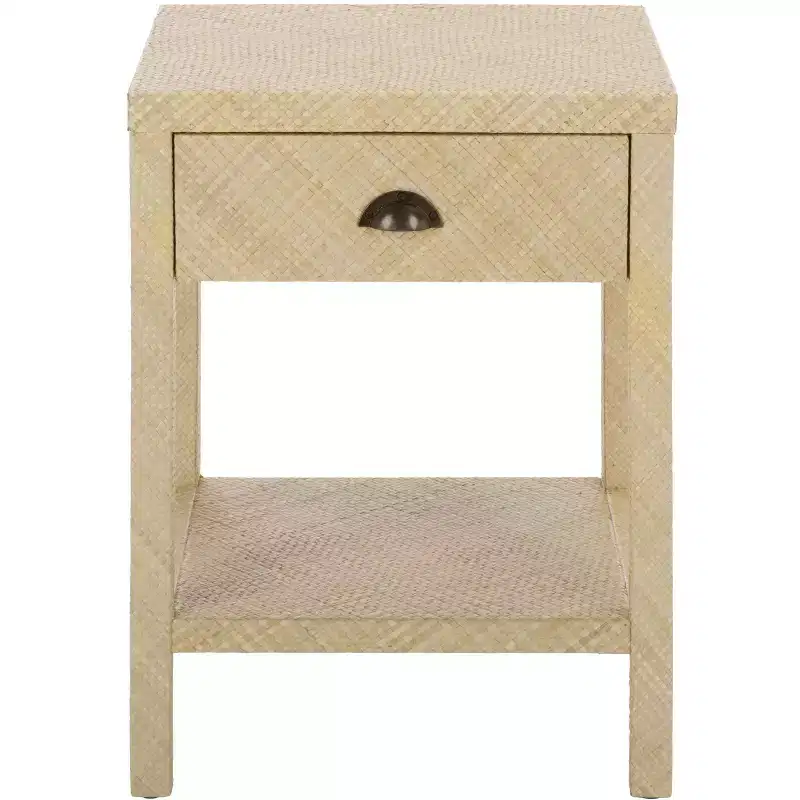 1-Drawer 1-Shelf Water Hyacinth Accent Table, Natural Finish, 16.94 lbs Capacity