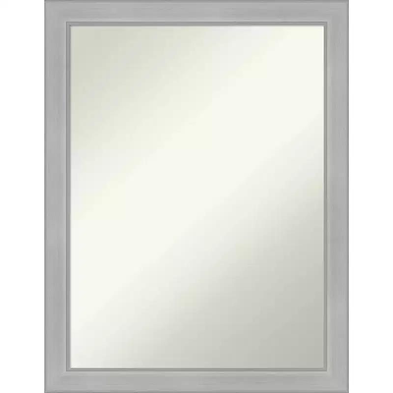 21" x 27" Non-Beveled Vista Brushed Nickel Narrow Wall Mirror - Amanti Art: Modern Rectangle, Includes Mounting Hardware