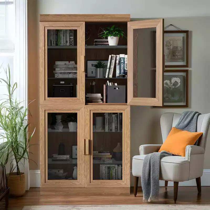 PexFix 31x31x16 Wood Accent Cabinet with Adjustable Shelf Storage Cabinet Natural-Glass Door