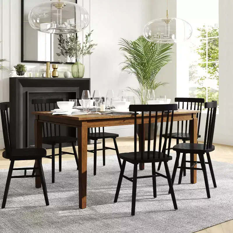 Flash Furniture Henry Solid Wood Dining Table, Commercial Grade Heavy Duty Rectangle Wood Table for 6
