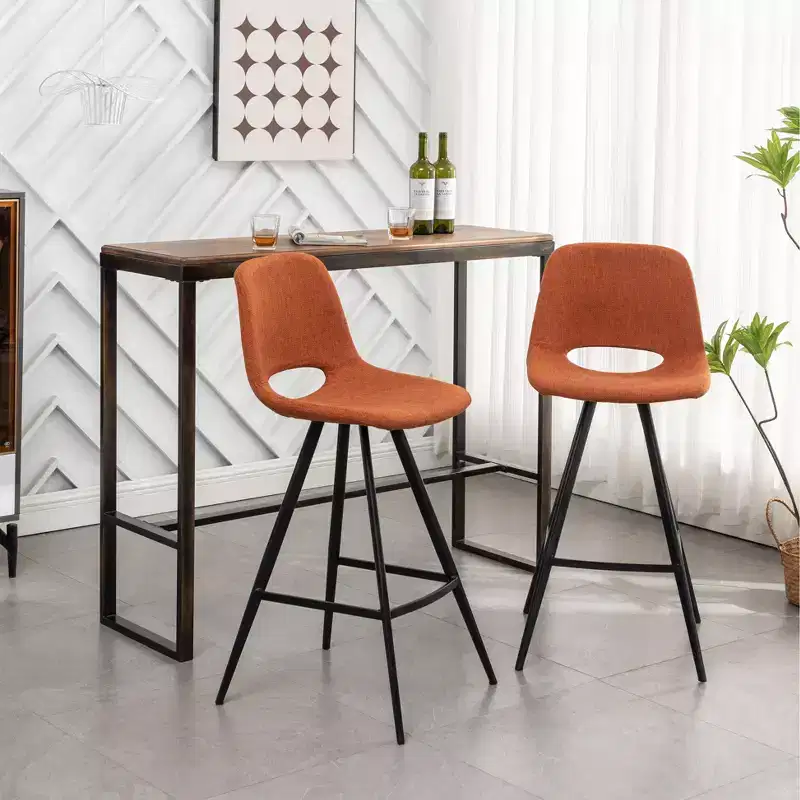 Roundhill Furniture Porth Fabric Kitchen 28.25 Barstools, Orange, Set of 2