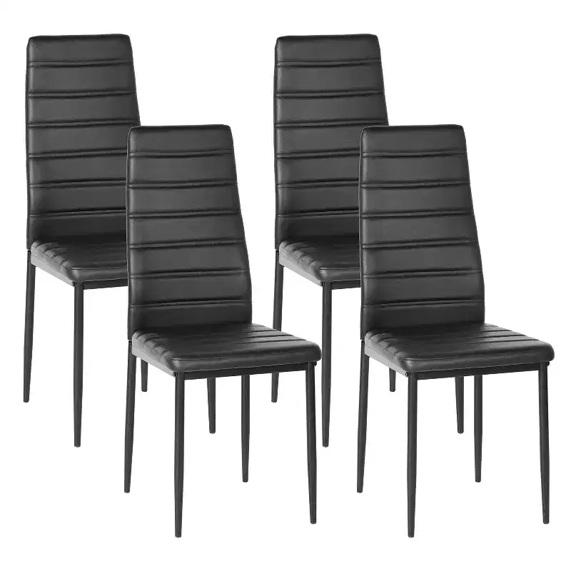 FurnitureR Dining Chairs PU Leather Set of 4, Armless High Back Chairs with Metal Frame, Ergonomic for Kitchen, Dining Room, Home Office, Black