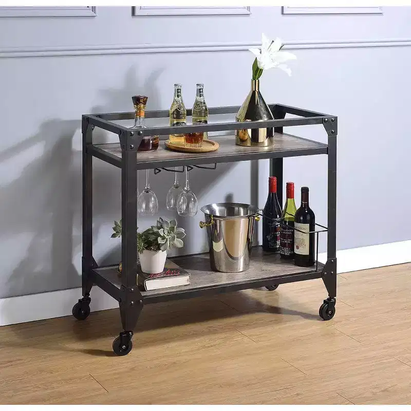 Jorgensen Bar Serving Cart Rustic Oak/Charcoal Finish