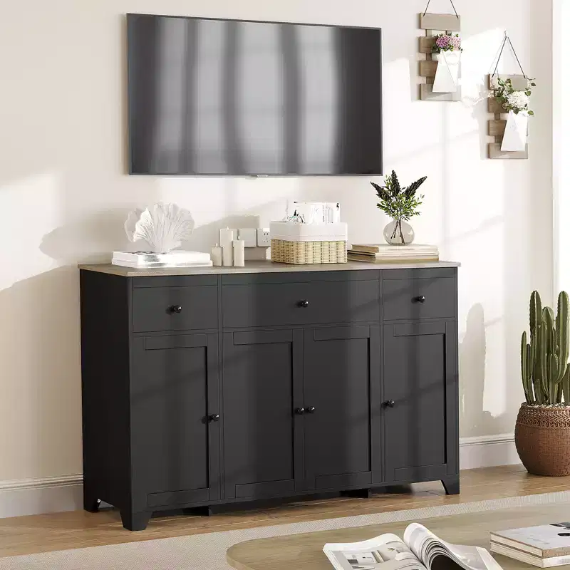 1 Particleboard Sideboard 15Mm E1 4-Door 3-Drawer Dining Cabinet with Durable Construction, Spacious Storage, Stylish Design, Easy Assembly