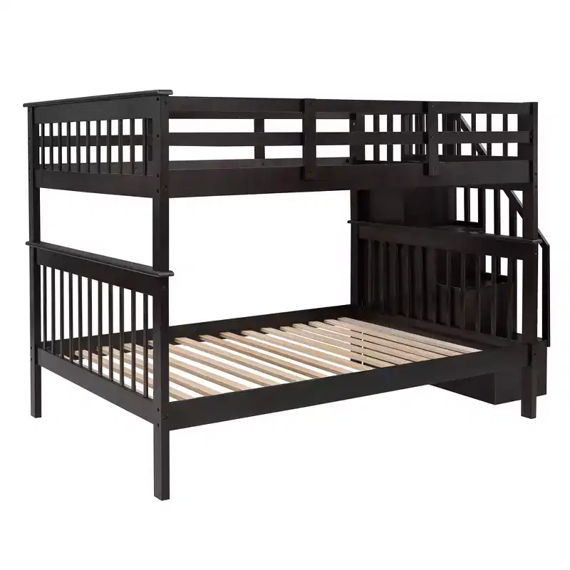 CLIHOME Stairway Full-Over-Full Bunk Bed with Storage and Guard Rail for Bedroom, Dorm