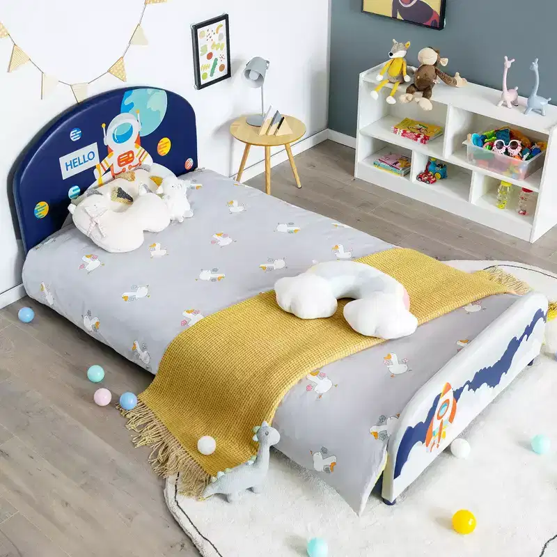 Kids Twin Platform Bed with Astronaut Pattern