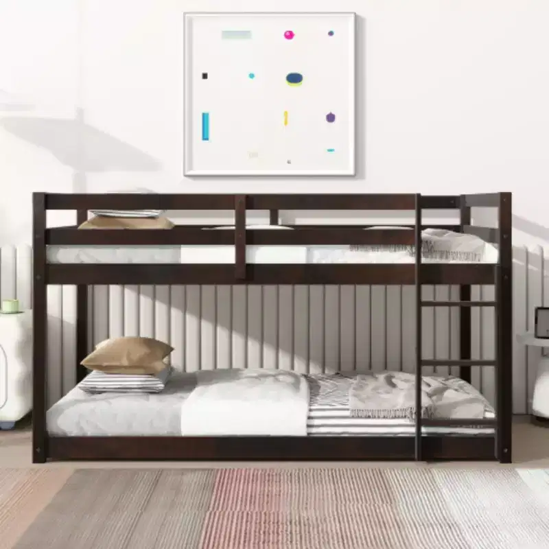 Twin-over-Twin Bunk Bed Complete with Ladder, Strengthened Slat Supports for Both Upper and Lower Beds