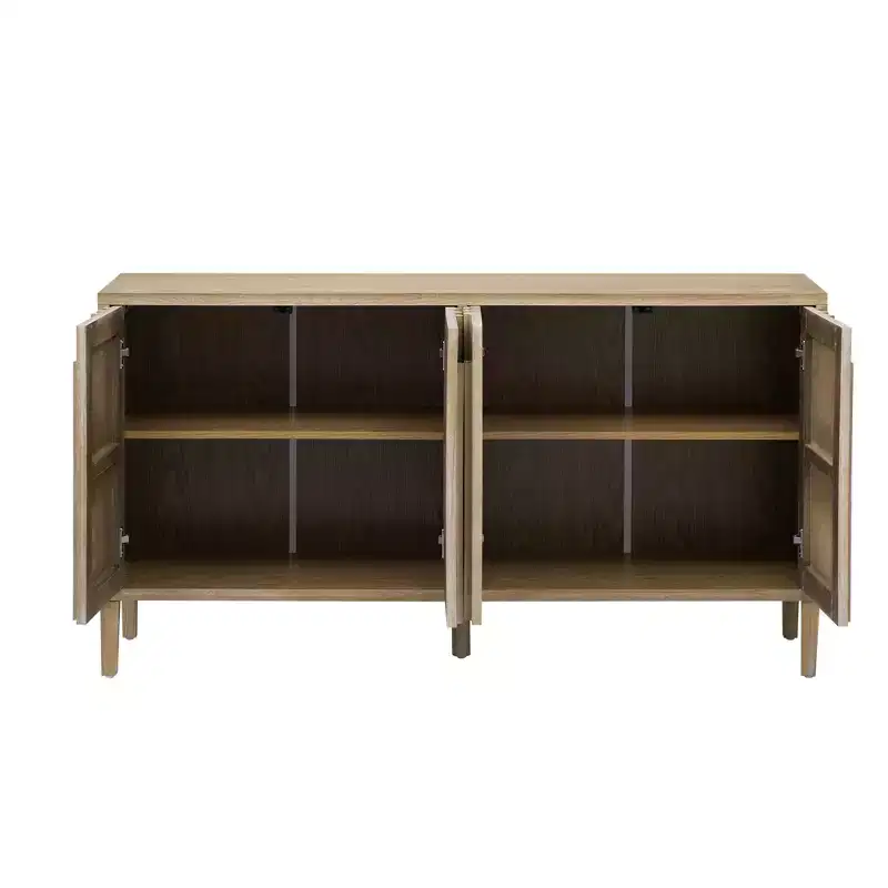 60 4-Door Sideboard,Hidden Handle,Distinctive Solid Ash Veneer Buffet with Storage Farmhouse Sideboard TV Stand Natural