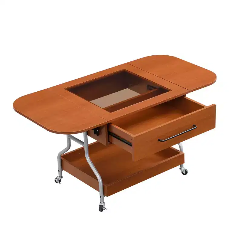 Zeus & Ruta Modern Folding Coffee Table with Wheels with 1 Drawer & 2-Tier Storage, Metal Frame for Living Room