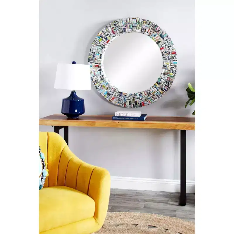 Handmade Recycled Magazine Frame Bohemian Wall Mirror with Velvet Frame No Assembly