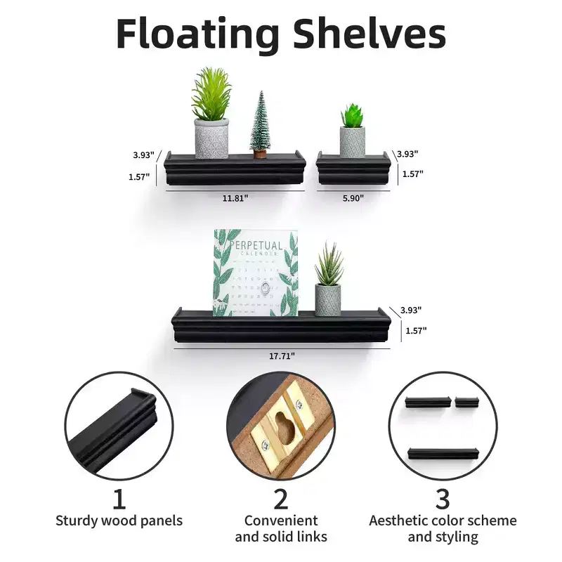 17.9 in Brown Wood Floating Wall Shelf with Invisible Bracket, Easy Install, 17.9x3.9x1.6 in