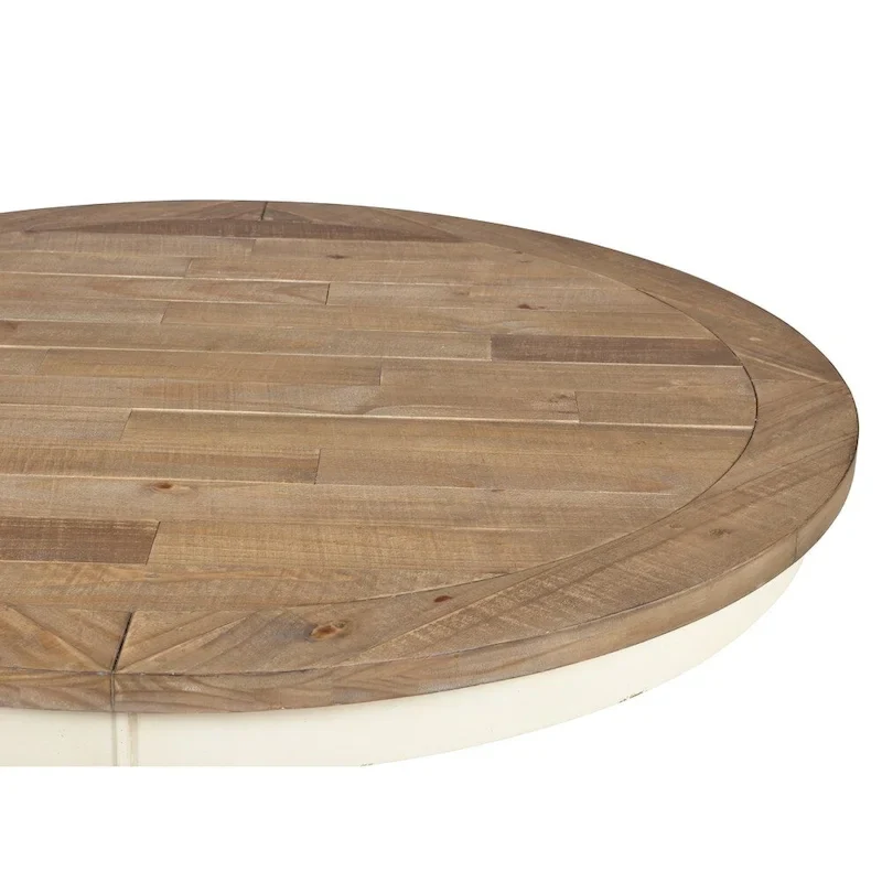 Round Farmhouse Dining Table in Antique White & Distressed Oak – Solid Pine