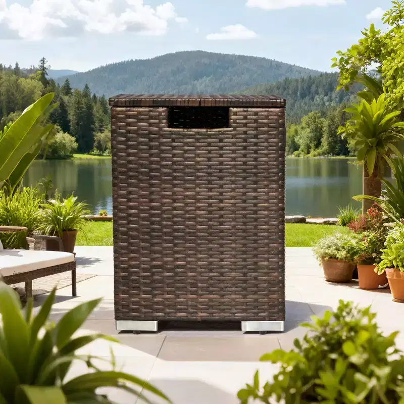 Rattan Propane Tank Cover, Outdoor Wicker Gas Bottle Cover, Durable Patio Gas Cylinder Hideaway Table for Garden, Deck, Backyard