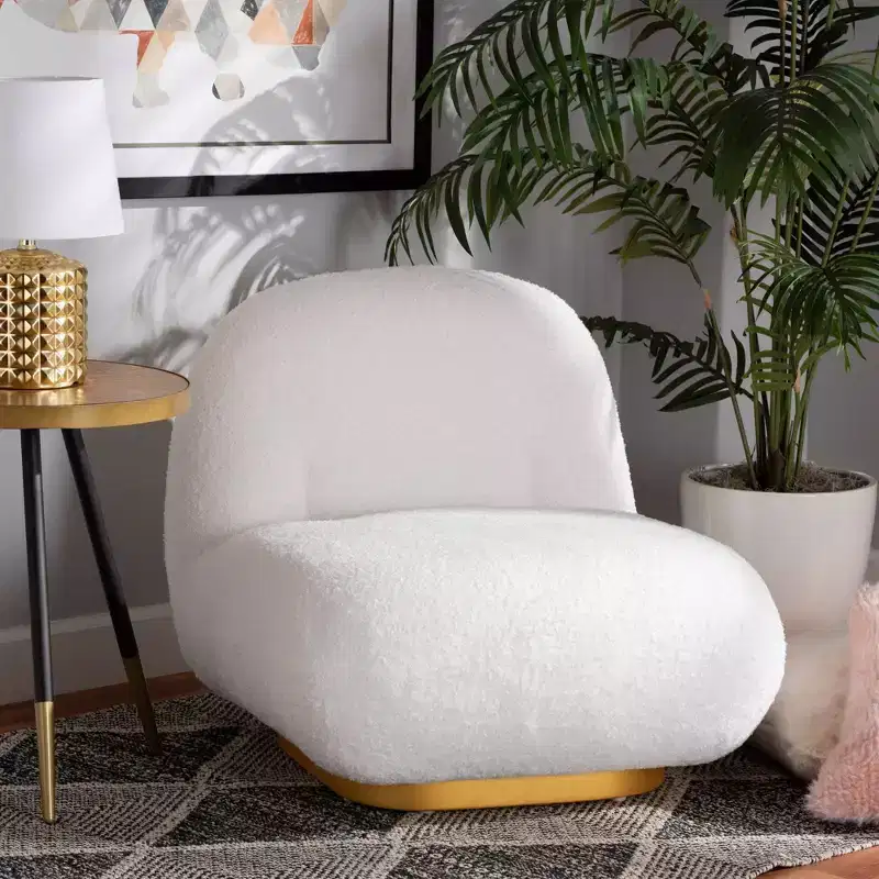 Paiva Boucle Upholstered Accent Chair: Low & Wide, No Assembly - Baxton Studio
