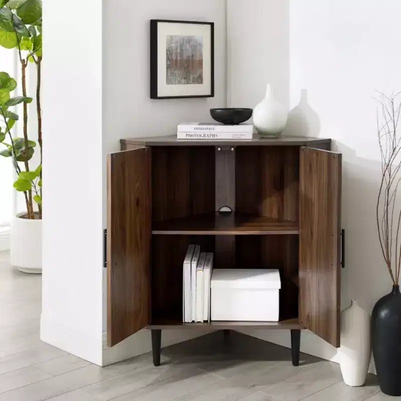 Modern 30 Triangle Wood Accent Corner Cabinet with 2 Doors