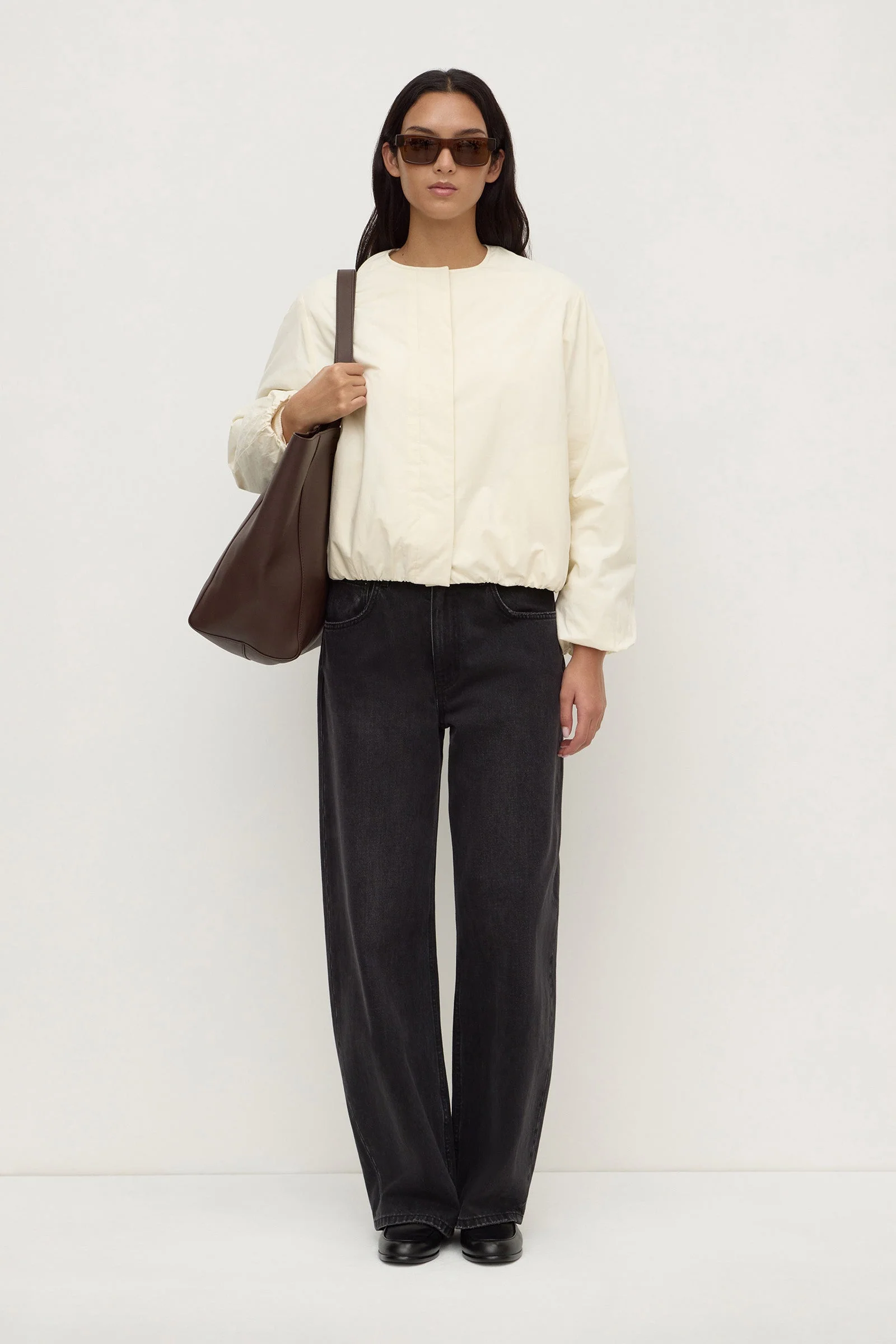 Antique White Padded Cotton Bomber Jacket