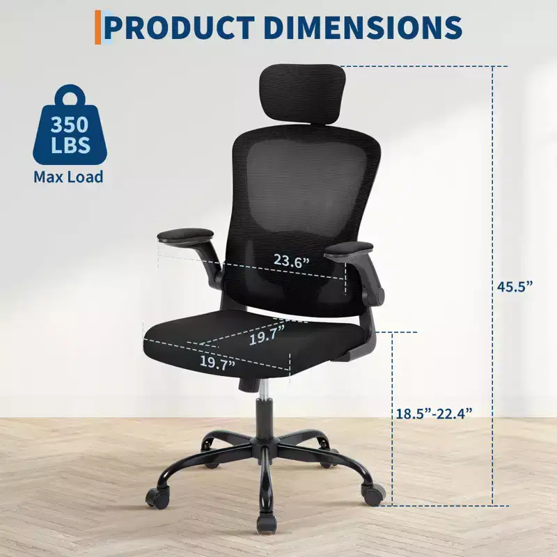 Premium Ergonomic High-Grey Mesh Office Chair - Adjustable Headrest & Reclining Backrest, 360 Swivel - Silent Casters, Skin-Friendly & Durable