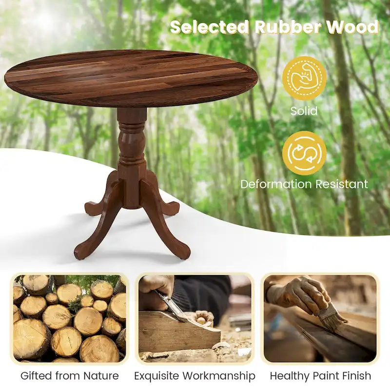 Costway Rustic Dining Table Wooden Dining Table with Round Tabletop & - See Details