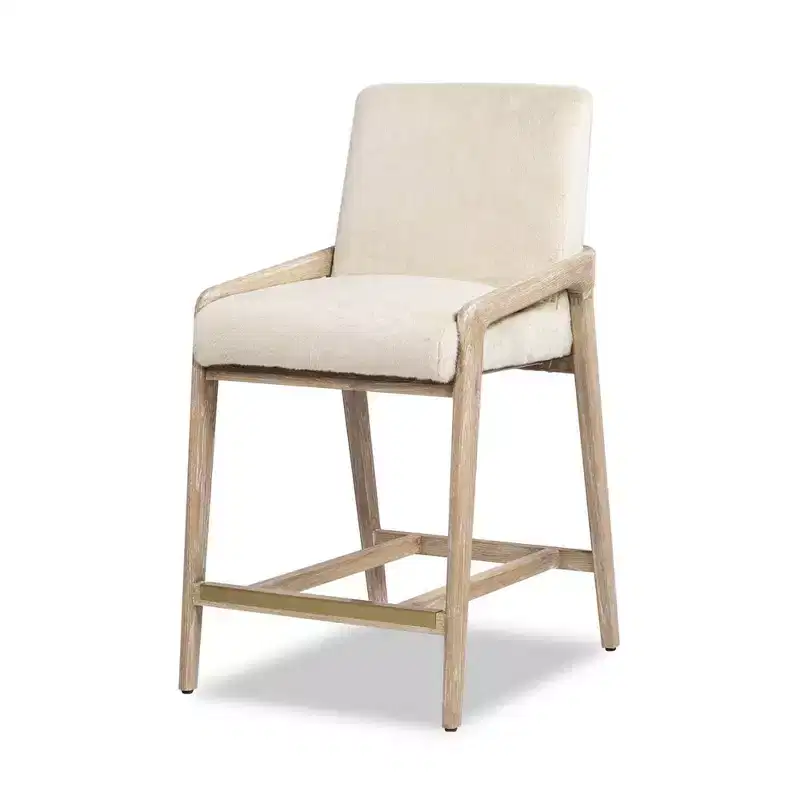Jennifer Taylor Home Arizona 25.5 Solid Ash Wood Upholstered Counter Stool with Rope Detail, Crme de la Crme White Faux Fur