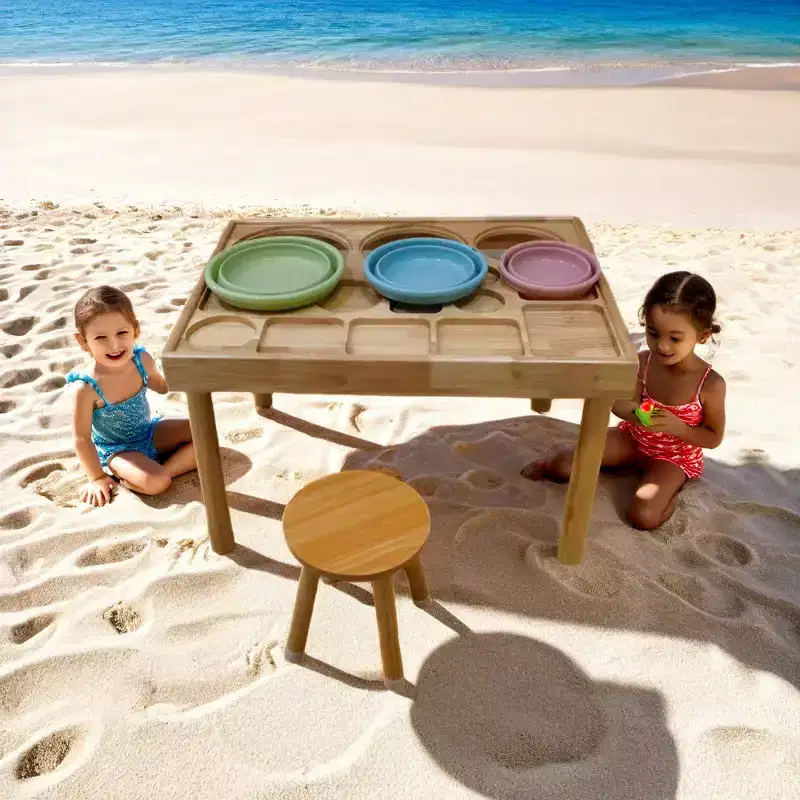 Whisen Toddler Table Chair Set, Foldable Buckets, Smooth Wipeable Surface, Easy Assembly for Indoor/Outdoor Play - Wood