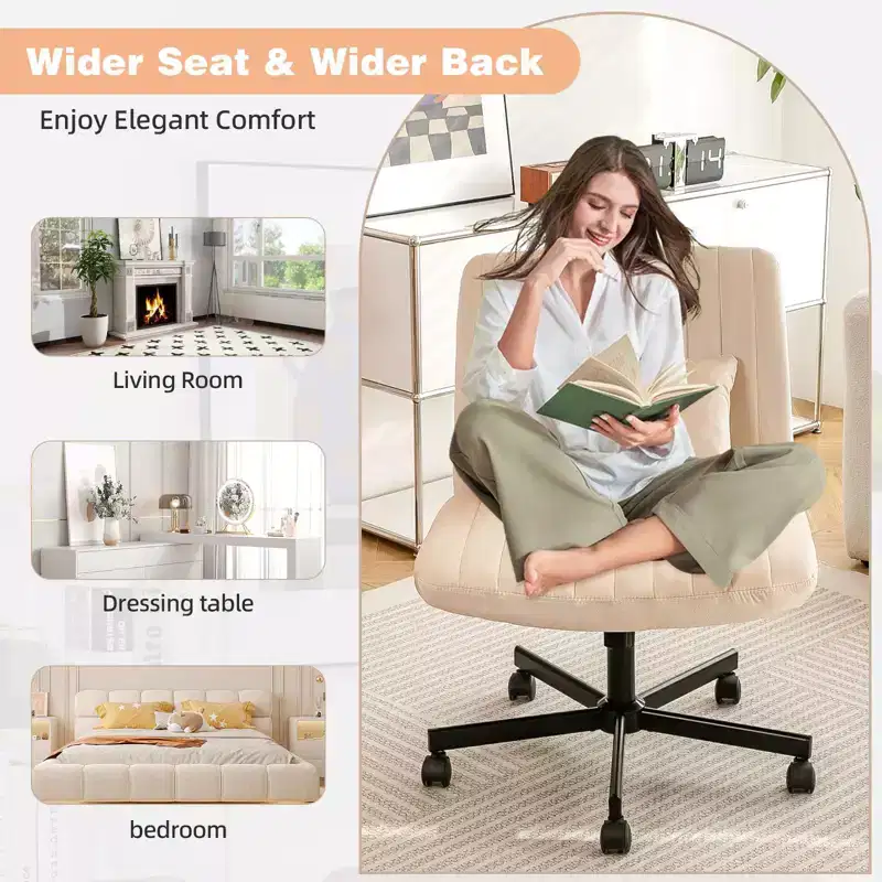 Modern Adjustable Armless Home Office Desk Chair with Criss Cross Legs,Velvet/Linen Swivel Task Chair for Office,Study,Studio