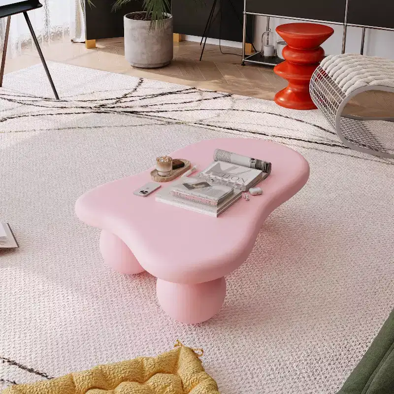 Pink Cloud-Shape Coffee Table with Ball Legs, 1-Person