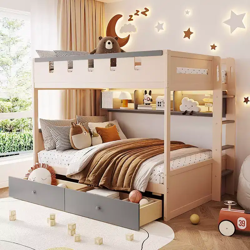 Rivera Castle Style Bunk Bed with 2 Drawers, Shelf and LED