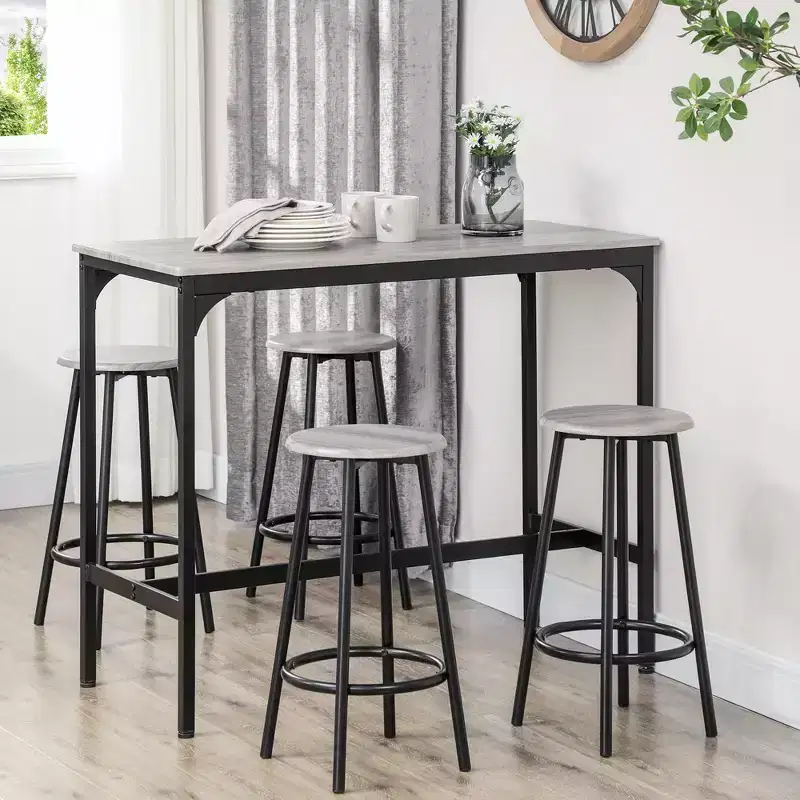 HOMCOM 5-Piece Counter Height Bar Table and Chairs Set, Rustic Bar Table with Stools, Kitchen Table 4 Chair Bar Table with Wooden Top